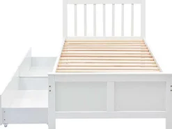 ModernLuxe Tweepersoonsbed-Eenpersoonsbed 90X200Cm In Massief Hout Met 2 Laden - Wit