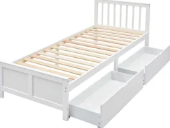 ModernLuxe Tweepersoonsbed-Eenpersoonsbed 90X200Cm In Massief Hout Met 2 Laden - Wit