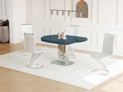 Vente-unique Eettafel-Eettafel Talicia Uitschuifbaar Van Gehard Glas En Metaal - 6 Tot 8 Personen - Grijs