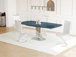 Vente-unique Eettafel-Eettafel Talicia Uitschuifbaar Van Gehard Glas En Metaal - 6 Tot 8 Personen - Grijs