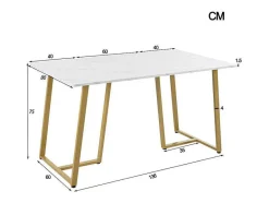 ModernLuxe Eettafel-Eettafel 140X80 Cm - Metalen Structuur - Marmerpatroon Fineer - Wit & Goud