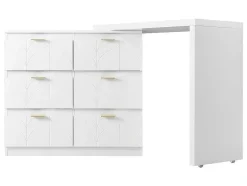 ModernLuxe Kaptafels-Eigentijdse Scandinavische Draaibare Kaptafel Met 6 Lades - Versierd Met Bloemmotief - Wit