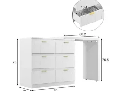 ModernLuxe Kaptafels-Eigentijdse Scandinavische Draaibare Kaptafel Met 6 Lades - Versierd Met Bloemmotief - Wit