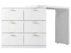 ModernLuxe Kaptafels-Eigentijdse Scandinavische Draaibare Kaptafel Met 6 Lades - Versierd Met Bloemmotief - Wit