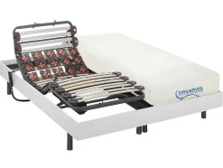DREAMEA Aanbiedingen: Slaapkamer & Kantoor-Elektrisch Bed Bedbodem En Matras Lattenbodem En Contactplaatjes Met Vormgeheugen - Dionysos Van - Motor Okin - Wit - 2X80X200 Cm