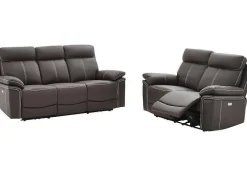 Vente-unique Bankstel 3+2-Elektrische Drie- & Tweezits Relaxbank Van Leer Isiris - Bruin
