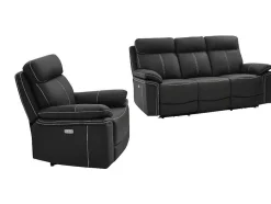 Vente-unique Set Zitbank + Fauteuil-Elektrische Driezits Relaxbank + Relaxstoel Van Leer Isiris - Zwart