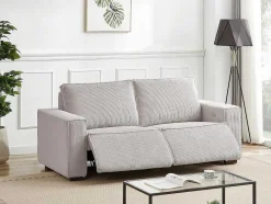 Vente-unique Elektrische Relaxbanken-Elektrische Driezits-Relaxhoekbank Van Lichtgrijs Ribfluweel Amelio