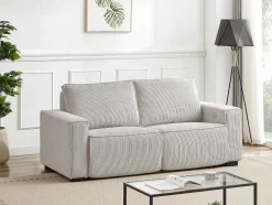 Vente-unique Elektrische Relaxbanken-Elektrische Driezits-Relaxhoekbank Van Lichtgrijs Ribfluweel Amelio