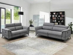 Vente-unique Bankstel 3+2-Elektrische Relaxbankstel 3+2 Macari - Stof - Grijs