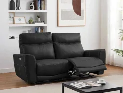 Vente-unique Set Zitbank + Fauteuil-Elektrische Relax-Driezitsbank En -Fauteuil Van Zwart Vaarsleer Damon