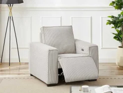 Vente-unique Relaxfauteuil-Elektrische Relaxfauteuil Van Lichtgrijs Ribfluweel Amelio