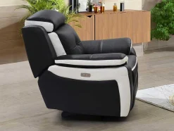 Vente-unique Relaxfauteuil-Elektrische Relaxfauteuil Van Leer Angelique - Zwart/ Wit
