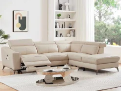 Vente-unique Elektrische Relaxbanken-Elektrische Relaxhoekbank Met Rechtse Hoek Cremewit Leder Forlo