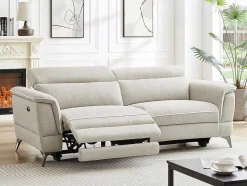Vente-unique Elektrische Relaxbanken-Elektrische Relax-Zitbank Met 3 Plaatsen In Beige Stof Macari
