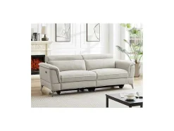 Vente-unique Elektrische Relaxbanken-Elektrische Relax-Zitbank Met 3 Plaatsen In Beige Stof Macari