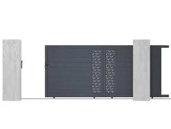 EXPERTLAND Hekjes & Poorten-Elektrische Schuifpoort Van Aluminium Met Motieven - Halfopengewerkt - L.416 X H.180 Cm - Antraciet - Gregor