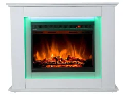 FLAMATECH Haard-Elektrische Sfeerhaard Nevado - Met Schoorsteenmantel - Leds - L100 X D27,5 X H82,5 Cm - Wit