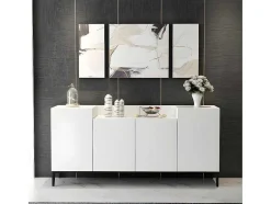 Homemania Buffetkast-Ellaria Multifunctioneel Kabinet, Wit, Zwart, 160X42X75 Cm, Epikasa