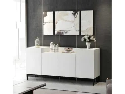 Homemania Buffetkast-Ellaria Multifunctioneel Kabinet, Wit, Zwart, 160X42X75 Cm, Epikasa