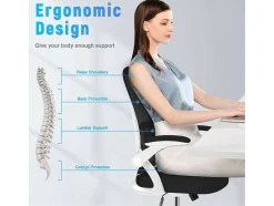 Vente-unique Bureaustoel-Ergonomische Bureaustoel Met Lendensteun, Verstelbare Armleuningen, Draaistoel Met Ademende Rugleuning Voor Kantoor