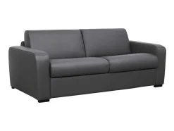 Vente-unique Slaapbank Met Matras-Express 3-Zits Bedbank Van Leer Bevis - Grijs