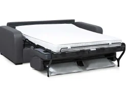 Vente-unique Slaapbank Met Matras-Express 3-Zits Bedbank Van Leer Bevis - Grijs