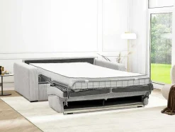 Vente-unique Slaapbank Met Matras-Express-Driezitsslaapbank Van Beige Ribfluweel - Bed Met Brede Latten 140 Cm - Matras 18 Cm - Mondovi
