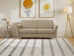 Vente-unique Speciale Modellen Zitbanken & Fauteuils-Express-Driezitsslaapbank Van Beige Stof - Bed Met Brede Latten 140 Cm - Matras 14 Cm Arcadia