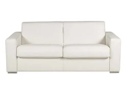 LINEA SOFA Zitbank-Express-Driezitsslaapbank Van 100% Wit Buffelleer, Matras 22 Cm Delectea Ii