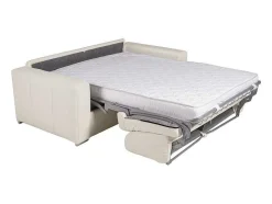 LINEA SOFA Zitbank-Express-Driezitsslaapbank Van 100% Wit Buffelleer, Matras 22 Cm Delectea Ii