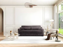 Vente-unique Slaapbank Met Matras-Express-Driezitsslaapbank Van Bruin Ribfluweel - Bed 140 Cm - Matras 18 Cm - Mondovi