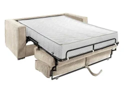Vente-unique Slaapbank Met Matras-Express-Vierzitsslaapbank Van Beige Ribfluweel - Bed Met Brede Latten 160 Cm - Matras 22 Cm Loreto
