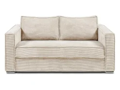 Vente-unique Slaapbank Met Matras-Express-Vierzitsslaapbank Van Beige Ribfluweel - Bed Met Brede Latten 160 Cm - Matras 22 Cm Loreto
