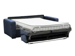 Vente-unique Slaapbank Met Matras-Express-Vierzitsslaapbank Van Blauw Ribfluweel - Bed 160 Cm - Matras 18 Cm - Mondovi