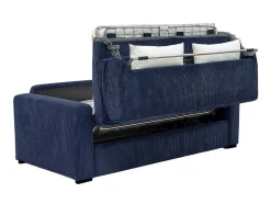 Vente-unique Slaapbank Met Matras-Express-Vierzitsslaapbank Van Blauw Ribfluweel - Bed 160 Cm - Matras 18 Cm - Mondovi