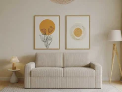 Vente-unique Slaapbank Met Matras-Express-Vierzitsslaapbank Van Beige Ribfluweel - Bed Met Brede Latten 160 Cm - Matras 18 Cm - Bevis