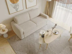 Vente-unique Slaapbank Met Matras-Express-Vierzitsslaapbank Van Beige Ribfluweel - Bed Met Brede Latten 160 Cm - Matras 18 Cm - Bevis