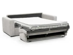 Vente-unique Slaapbank Met Matras-Express-Vierzitsslaapbank Van Beige Ribfluweel - Bed Met Brede Latten 160 Cm - Matras 14 Cm - Mondovi