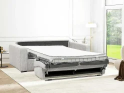 Vente-unique Slaapbank Met Matras-Express-Vierzitsslaapbank Van Beige Ribfluweel - Bed Met Brede Latten 160 Cm - Matras 14 Cm - Mondovi