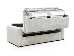 Vente-unique Slaapbank Met Matras-Express-Vierzitsslaapbank Van Beige Ribfluweel - Bed Met Brede Latten 160 Cm - Matras 14 Cm - Mondovi
