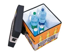 Vente-unique Opbergaccessoire-Fabo Opbergdozen Koeltas, Kruk, Draagriem, Zwart, Wit, Oranje.