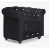 Vente-unique Fauteuil Stof-Fauteuil Chesterfield - Fluweel - Zwart Met Kristallen Knopen