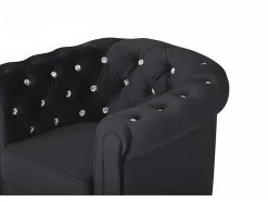 Vente-unique Fauteuil Stof-Fauteuil Chesterfield - Fluweel - Zwart Met Kristallen Knopen