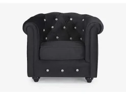 Vente-unique Fauteuil Stof-Fauteuil Chesterfield - Fluweel - Zwart Met Kristallen Knopen