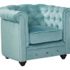 Vente-unique Fauteuil Stof-Fauteuil Chesterfield - Fluweel - Pastel Blauw