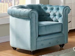 Vente-unique Fauteuil Stof-Fauteuil Chesterfield - Fluweel - Pastel Blauw