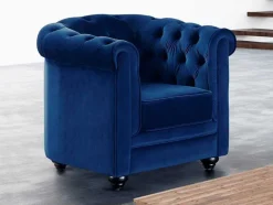 Vente-unique Fauteuil Stof-Fauteuil Chesterfield - Fluweel - Koningsblauw