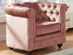 Vente-unique Fauteuil Stof-Fauteuil Chesterfield - Fluweel - Pastel Roze
