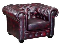 LINEA SOFA Fauteuil Leer-Fauteuil Chesterfield Brenton 100% Buffelleer - Cherry